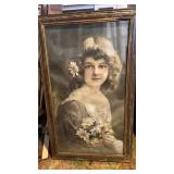 Vintage framed print of a girl with daisies