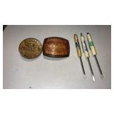 Seed belt buckles and advertising screw drivers
