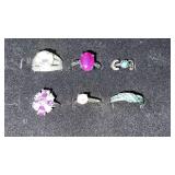 6 silver tone womanï¿½s rings