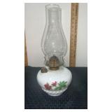 Vintage milk glass kerosene oil lamp  floral