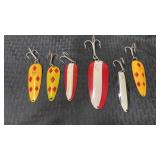 7 miscellaneous dardevle  spoon fishing lures