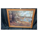 Wood framed wildlife picture Buck and Doe