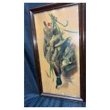Framed Vintage dead game print chromolithograph