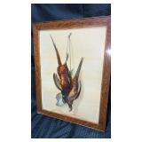 Framed Vintage lithograph, print, titled pheasant