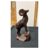 Carved 11 inch big horn, sheep, ram standing