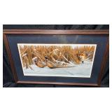 Framed and matted picture of a fox and  2