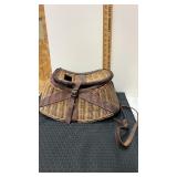Vintage Fishing creel basket, wicker, leather
