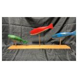 3 Hand Carved Wooden Fish Hand Painted by Artist