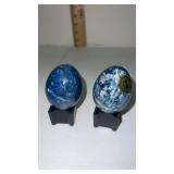 2 Blue marbled alabaster decorative egg  black