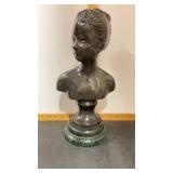 Bronze Lady Figures on Green Marble base approx.