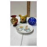 Cobalt blue votive candle holder, red and gold