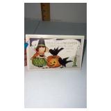 Halloween postcard little witch girl