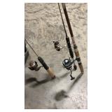 3 open face fishing poles