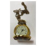 Omega gold tone dragon pocket watch with chain