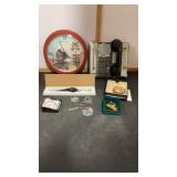 Railroad Clock, telephone, sports watch,