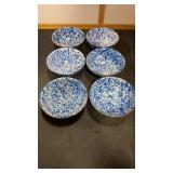 6 Blue/White Enamel Bowls