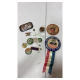 Political pins , railroad pins and more