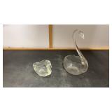 2 Glass Swan Dishes