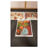 3 Louis Wain prints on Canvas approx 8.5x10