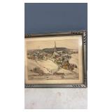 Vintage 1993 Framed Village Print by Monfy