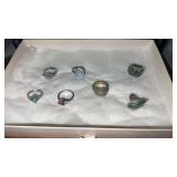 Group of 7 silver tone rings
