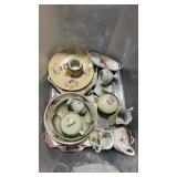 Tub of Floral China Saucers Bowls Cups &
