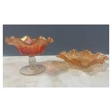2 Marigold Glass Pieces , Compote and Candy Dish