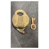 Antique Brass Railroad Lock with Key.  GW on the