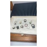 Group of 10 silver and gold tone rings