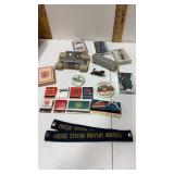 Railroad playing cards , matches , pinback