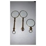 3 small brass magnifying glass