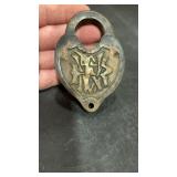 Antique Brass Heart Shaped Railroad Switch Lock