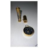 Brass hourglass pendant , compass and  small