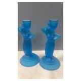 Vintage 1960s Aqua Blue Satin Frosted Candle