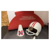 3 Nebraska Husker Items. Big Hat, Helmet, & Cheer