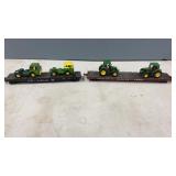2 HO Scale Flat Cars with 2 John Deere Trucks & 2
