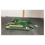 3 John Deere Flatcars w/ Combines Tractors & more
