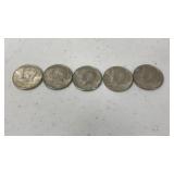 5 1964 Kennedy Half Dollars 90 Percent Silver