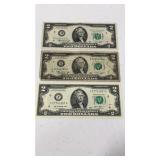 3 $2 Bills 2-1976 & 1-2013