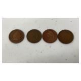 4 Indian Head pennies 2-1902, 1-1904, & 1-1905