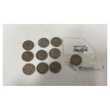 10 Nickles.  1 Buffalo Very Fine & 9 Jefferson