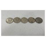 5 1964 Kennedy Half Dollars 90 Percent Silver