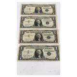 4 $1 Silver Certificate Bank Notes 1957 B