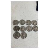 (10). 1942 , 43, 44 and 37 silver quarters