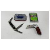 2 Folding Knives, Utility Knife, & Football Cards