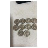 (10). Mixed dates silver quarters