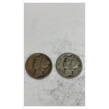 1929 and 1943 Mercury dimes