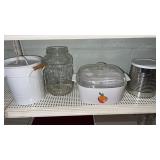 Casserole dish with lid, metal bucket with handle