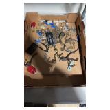 MixED box of keys, caster wheels, coat