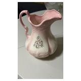 Ironstone Vintage Pink & White Ceramic Pitcher
